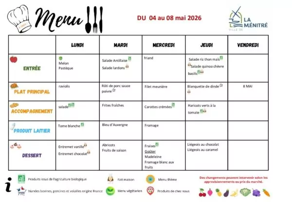 Image du document MENUS RESTAURANT SCOLAIRE 04 au 08 05 26