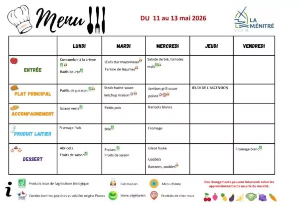 Image du document MENUS RESTAURANT SCOLAIRE 11 au 13 05 26