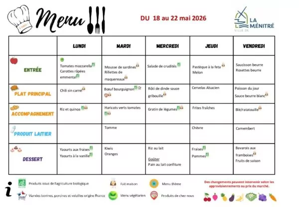 Image du document MENUS RESTAURANT SCOLAIRE 18 au 24 05 26