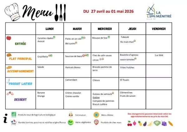 Image du document MENUS RESTAURANT SCOLAIRE 27 04 au 01 05 26
