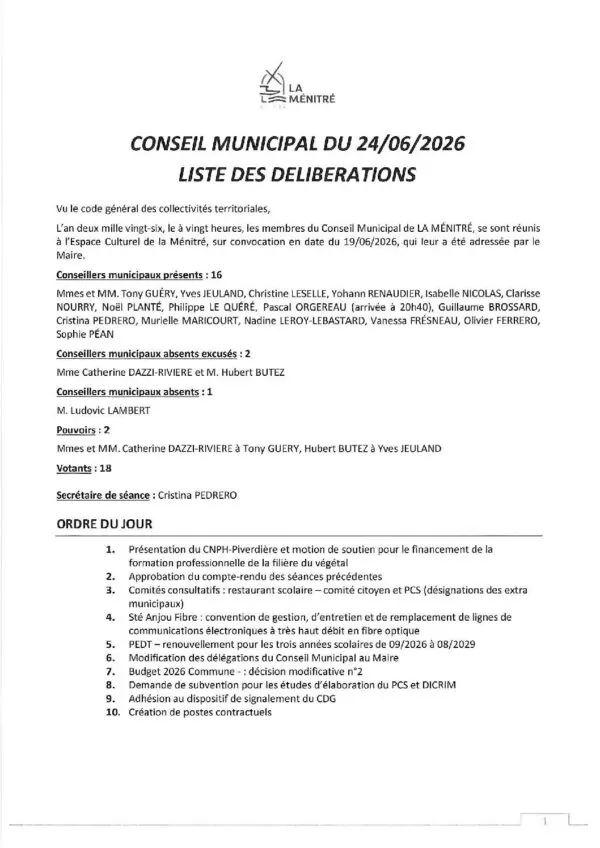 Image du document CONSEIL MUNICIPAL 24062026 liste délibérations